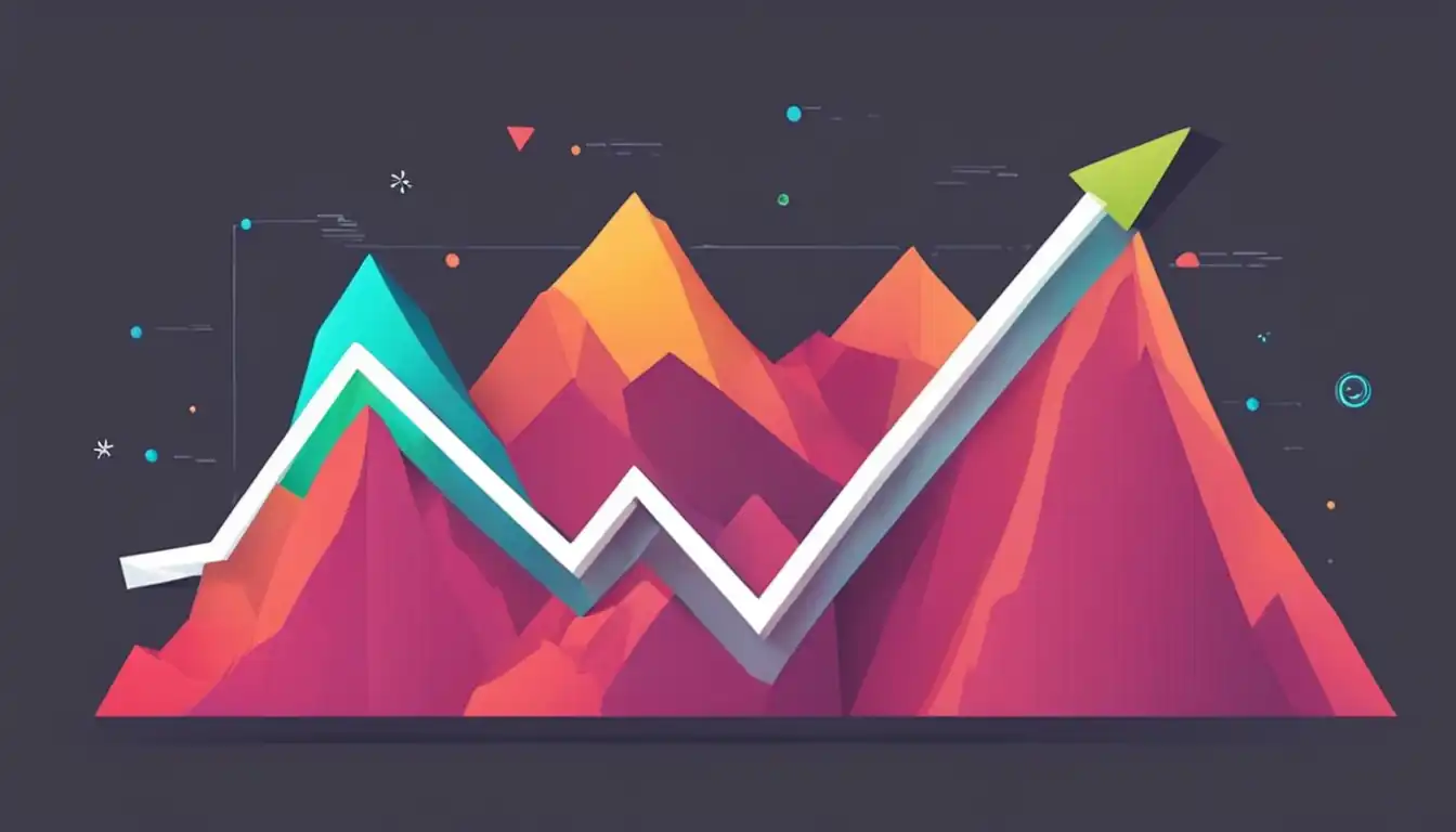 A colorful line graph showing rapid growth and high peaks, symbolizing fast content velocity in SEO.