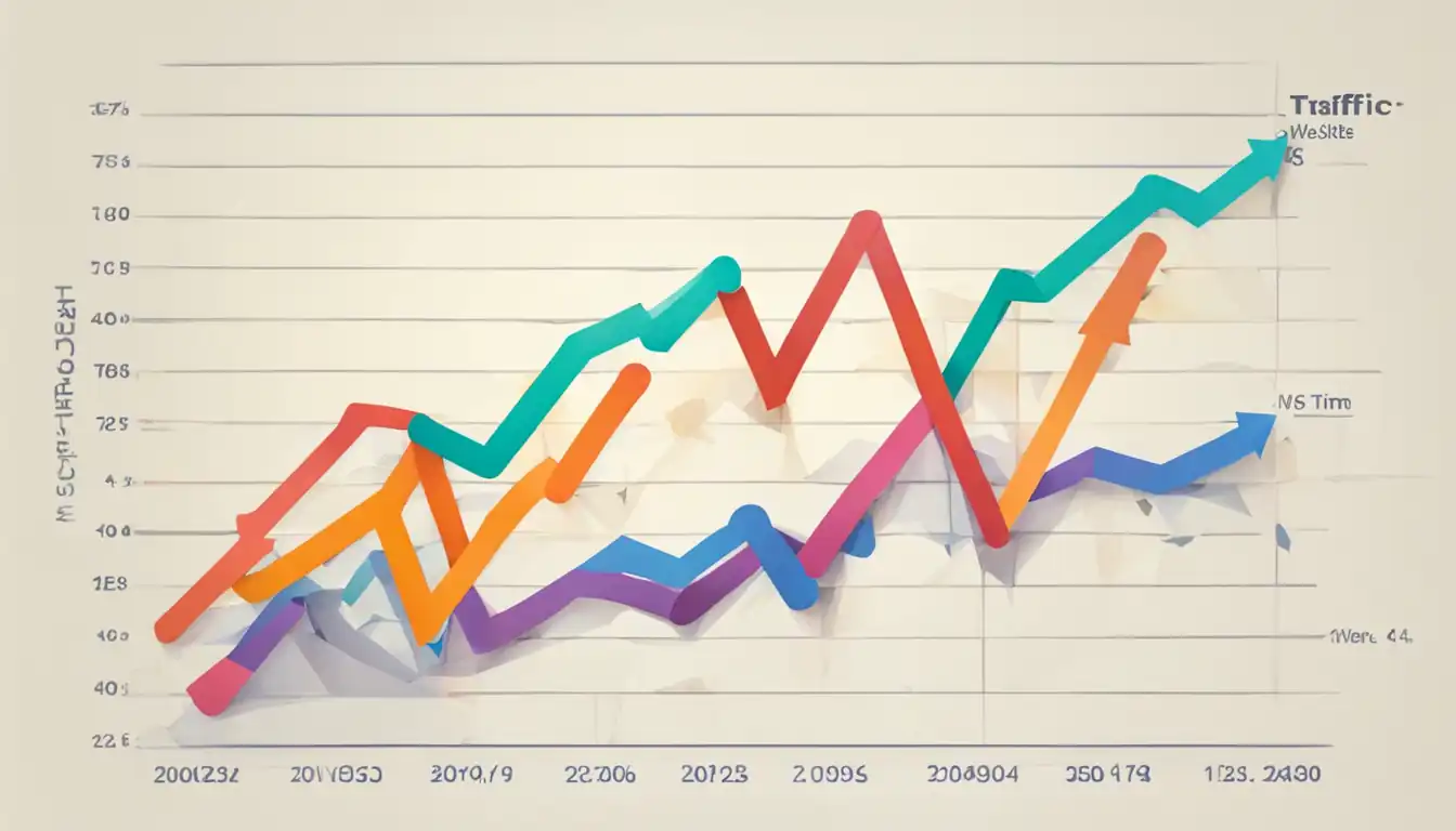 A colorful graph showing the rapid increase in website traffic over time, with upward trend lines.