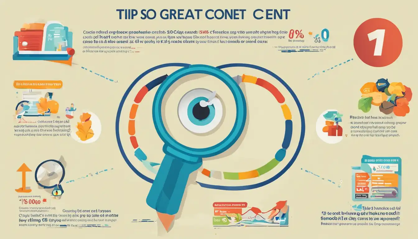 A colorful, eye-catching infographic displaying tips for creating engaging content for SEO.