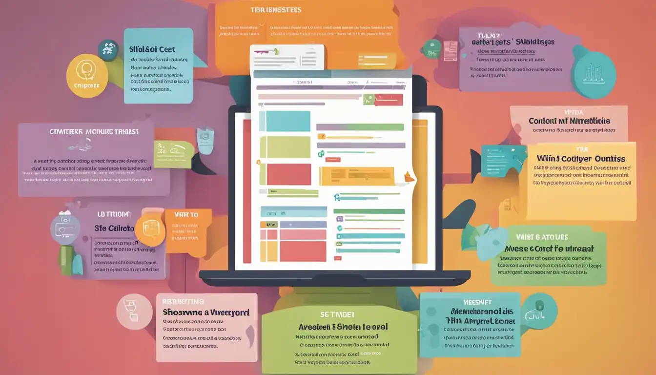 A colorful infographic showing a website's content structure, with clear organization and keyword optimization.