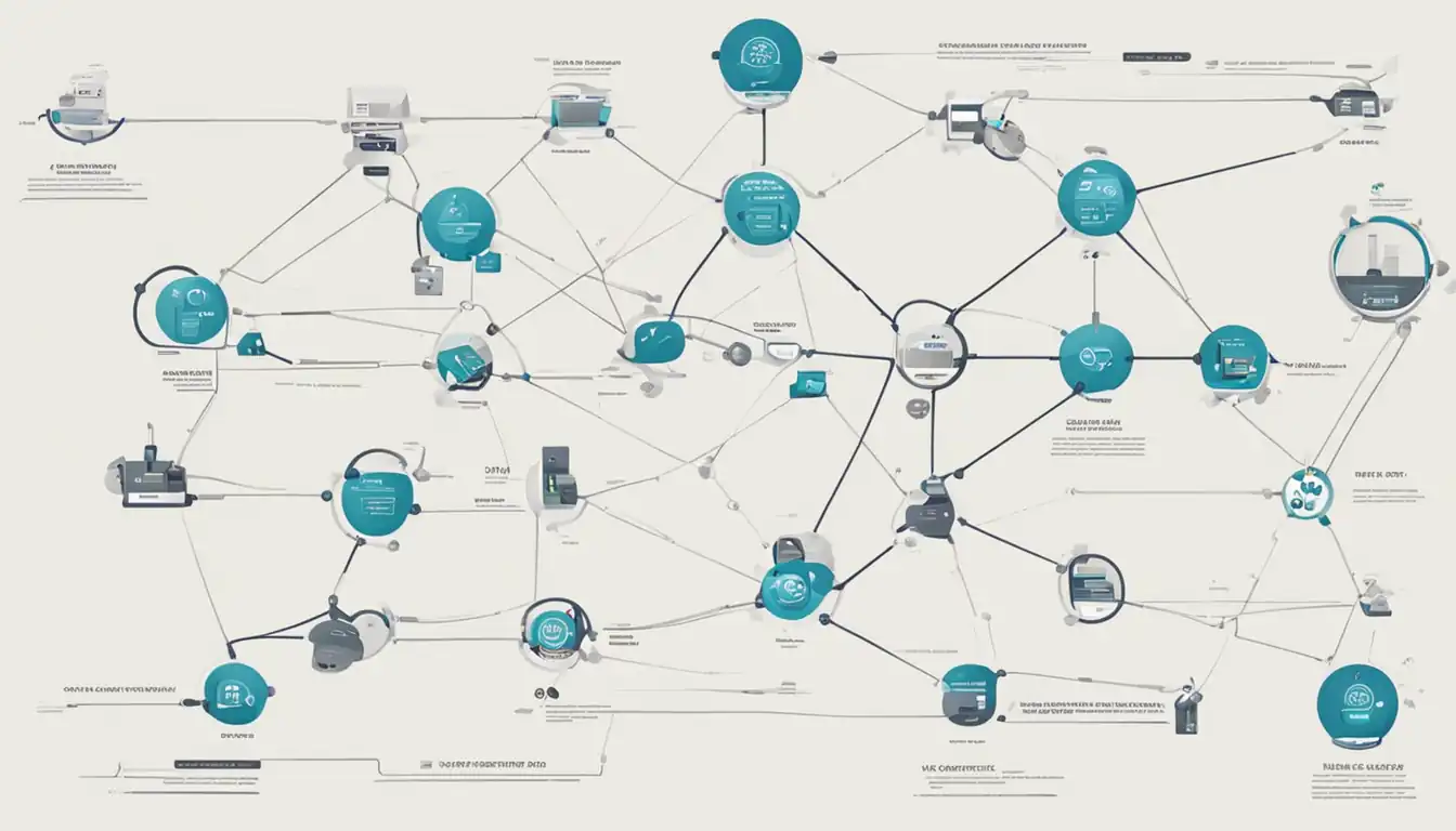 A sleek, modern website structure diagram with interconnected nodes and pathways for SEO optimization.