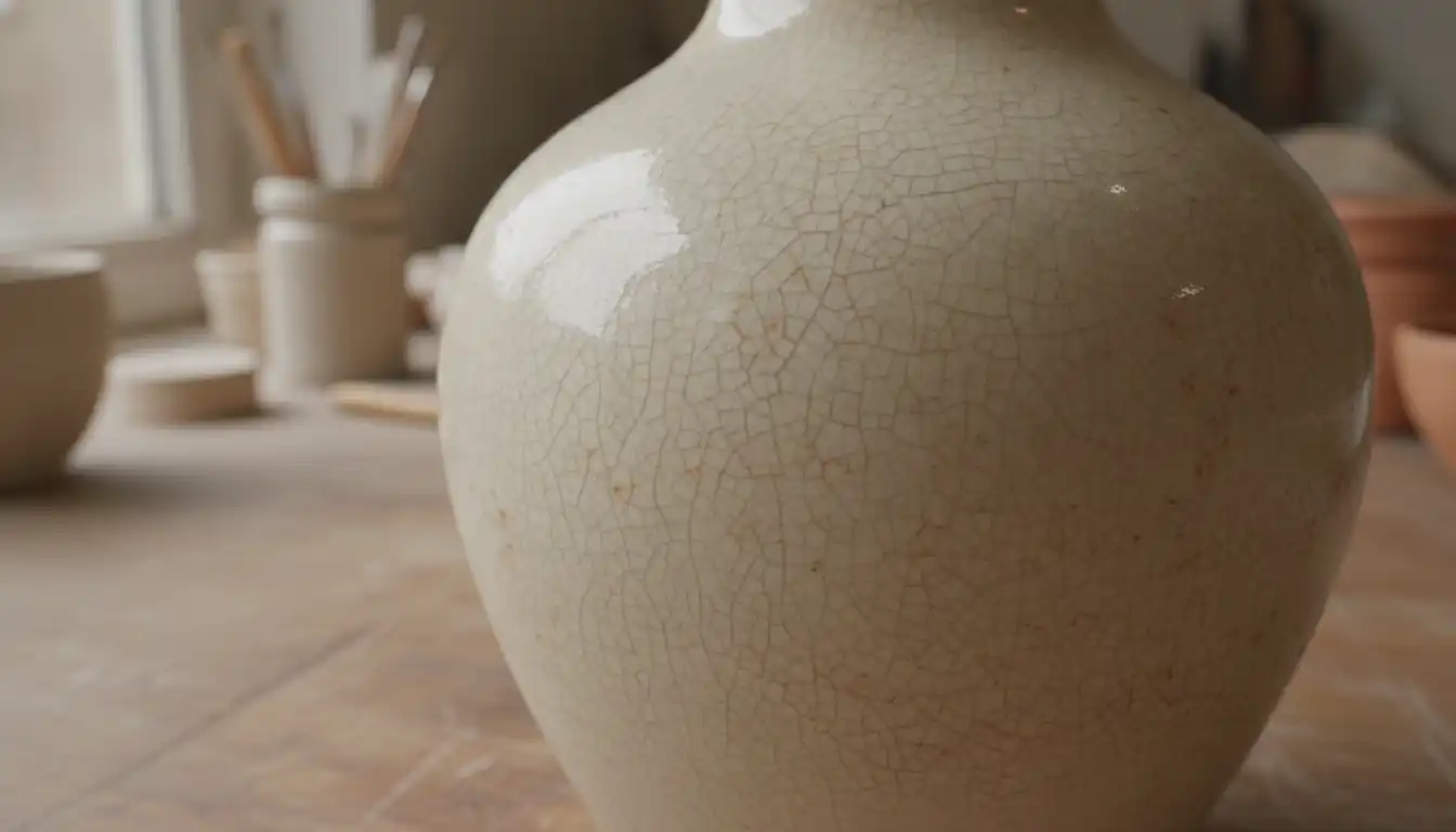 Close-up of antique ceramic glaze showing fine crazing patterns and subtle mineral staining from age.